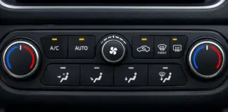Panel con botones y símbolos del aire acondicionado del carro