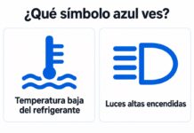 Comparación de los símbolos azules de temperatura baja del refrigerante y luces altas