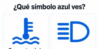 Comparación de los símbolos azules de temperatura baja del refrigerante y luces altas