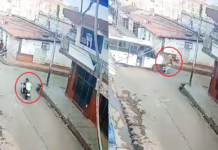 Video capta cuando un autobús impacta con una pareja en moto
