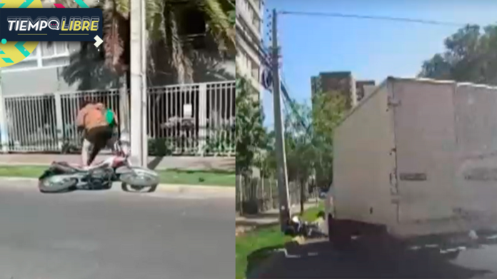 Conductor de camión arrolla moto de un delincuente en Santiago de Chile