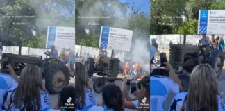 Abuelo hace drift con tractor por celebración en el Mundial