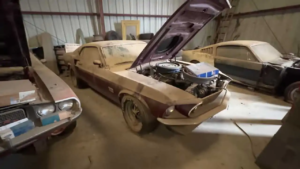 Mustang y Challenger descubiertos en granero
