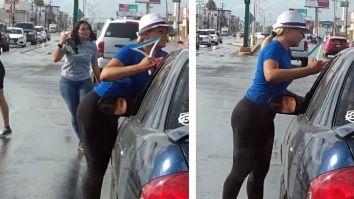 Venezolanas limpian vidrios de autos en México