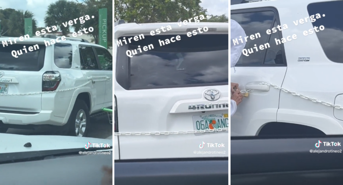 Se vuelve viral por encadenar una Toyota 4Runner en Miami