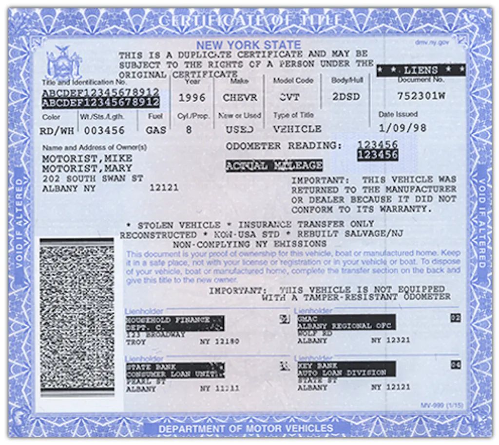 nys dmv check title or lien status