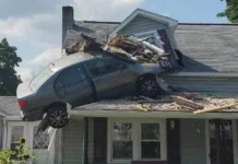 Cómo un Toyota Corolla terminó en el segundo piso de una casa
