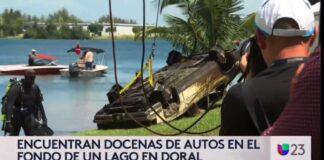 Encontraron autos en el lago de Doral, Florida