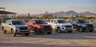 Camionetas doble cabina de cuatro cilindros en un área de trabajo en México